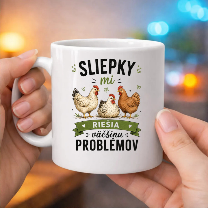 Sliepky mi riešia väčšinu problémov - keramický hrnček s potlačou