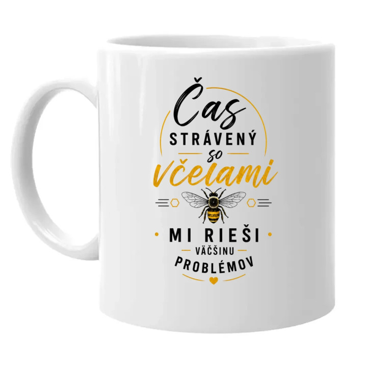 Čas strávený so včelami mi rieši väčšinu problémov - keramický hrnček s potlačou