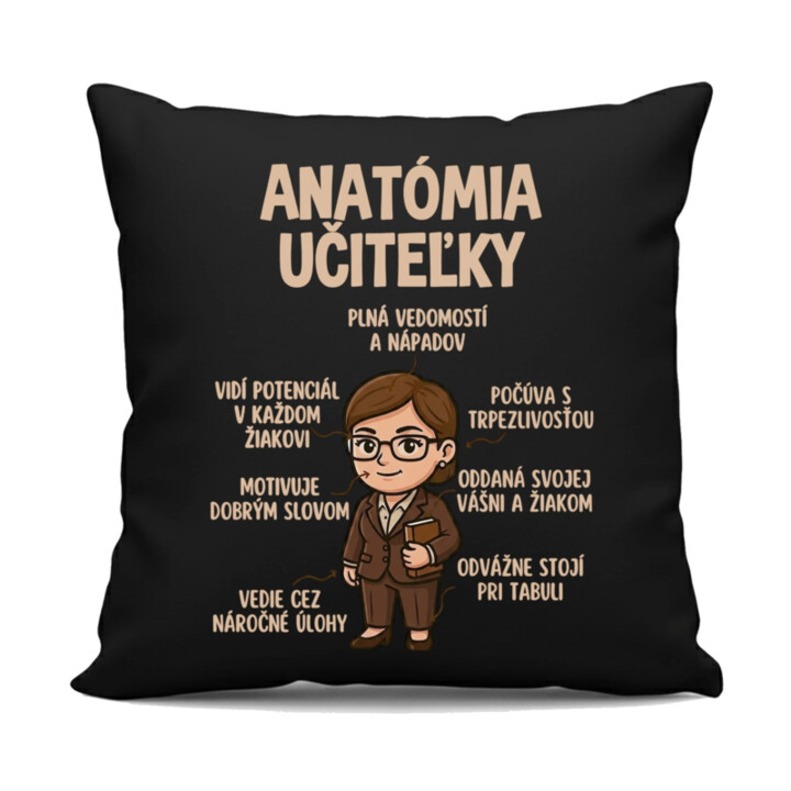 Anatómia učiteľky - čierny vankúš s potlačou