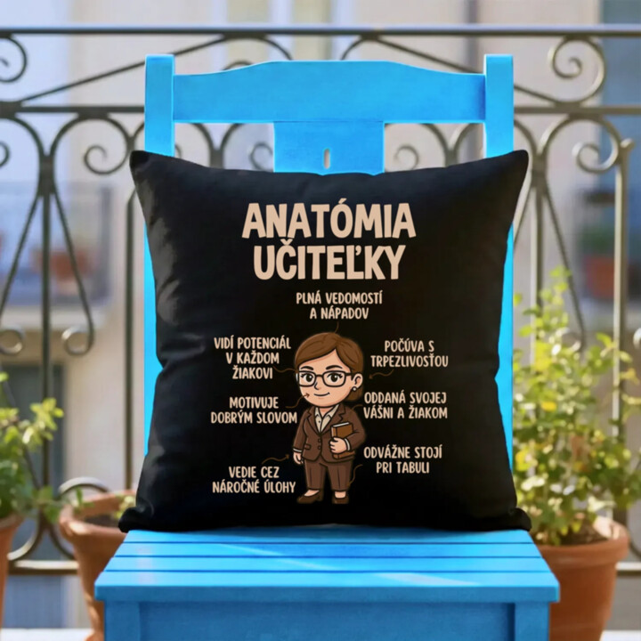 Anatómia učiteľky - čierny vankúš s potlačou