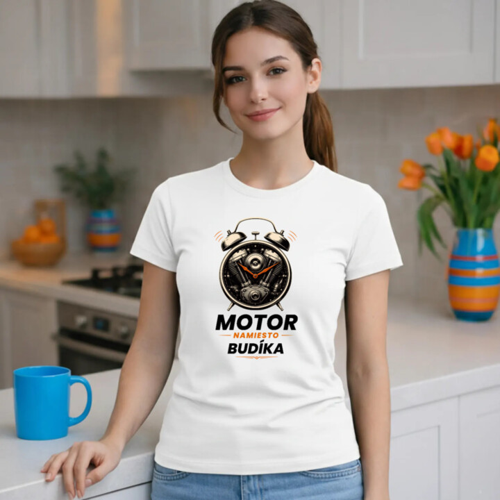 Motor namiesto budíka - dámske tričko s potlačou