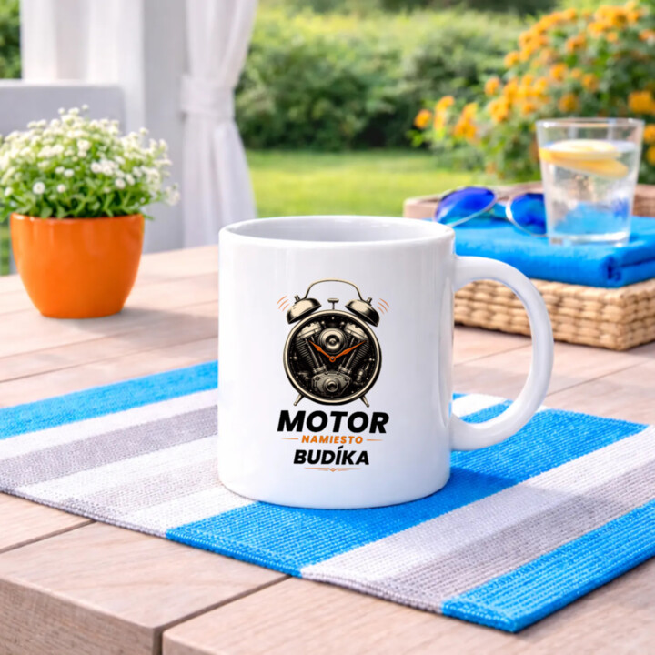 Motor namiesto budíka - keramický hrnček s potlačou