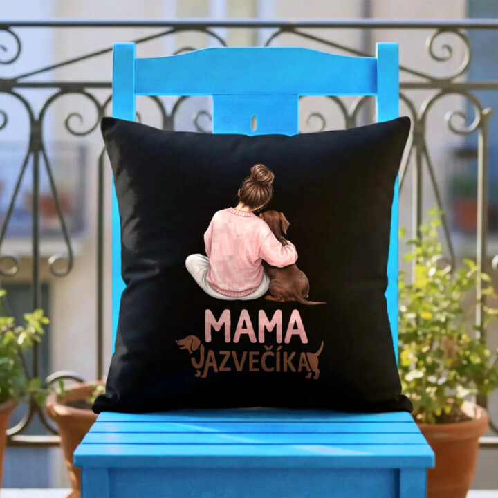Čierny vankúš Mama jazvečíka - pre milovníčky jazvečíkov
