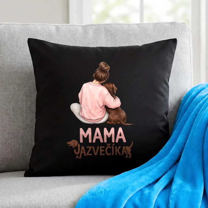 Čierny vankúš Mama jazvečíka - pre milovníčky jazvečíkov
