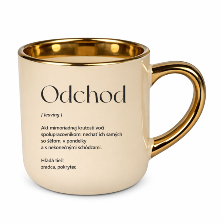 Elegantný hrnček Odchod z práce - vtipný darček na rozlúčku