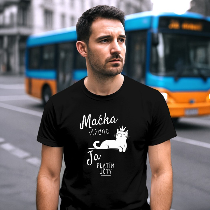 Mačka vládne, ja platím účty - pánske tričko s potlačou