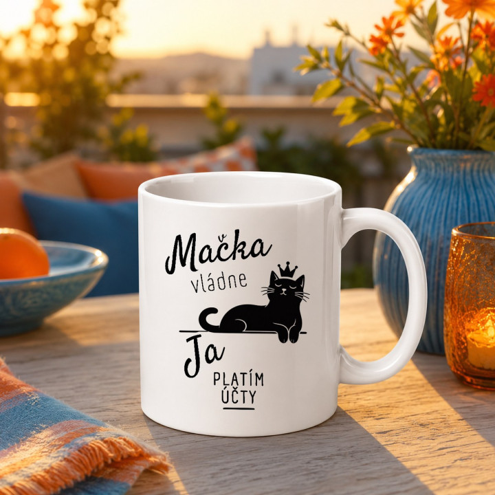 Mačka vládne, ja platím účty - keramický hrnček s potlačou