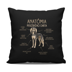 Anatómia perzského chrta - čierny vankúš s potlačou