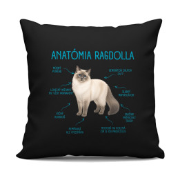 Anatómia ragdolla - čierny vankúš s potlačou