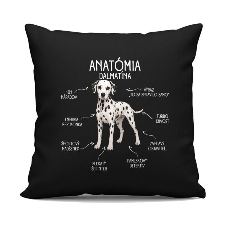 Anatómia dalmatína - čierny vankúš s potlačou