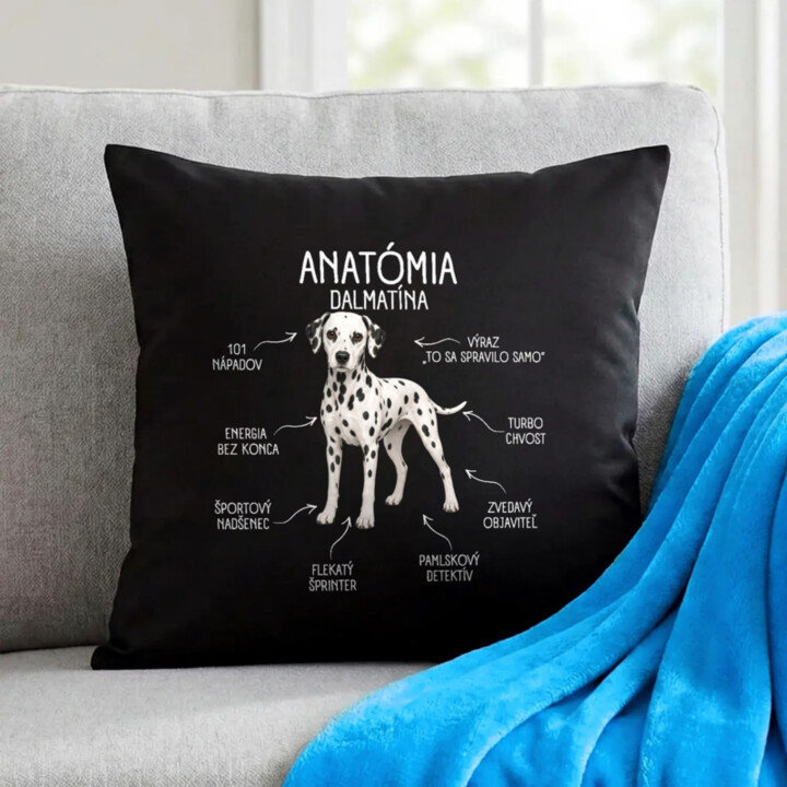 Anatómia dalmatína - čierny vankúš s potlačou