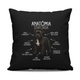 Anatómia staforda - čierny vankúš s potlačou