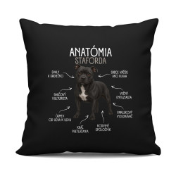 Anatómia staforda - čierny vankúš s potlačou