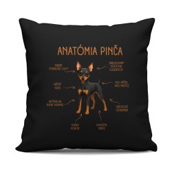 Anatómia pinča - čierny vankúš s potlačou