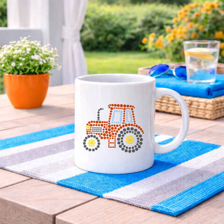 Traktor z bodiek - deň bodky - keramický hrnček s potlačou
