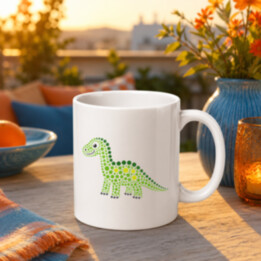 Dinosaurus z bodiek - deň bodky - keramický hrnček s potlačou