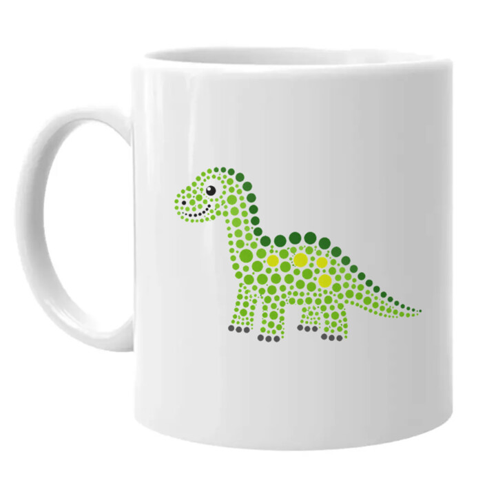 Dinosaurus z bodiek - deň bodky - keramický hrnček s potlačou
