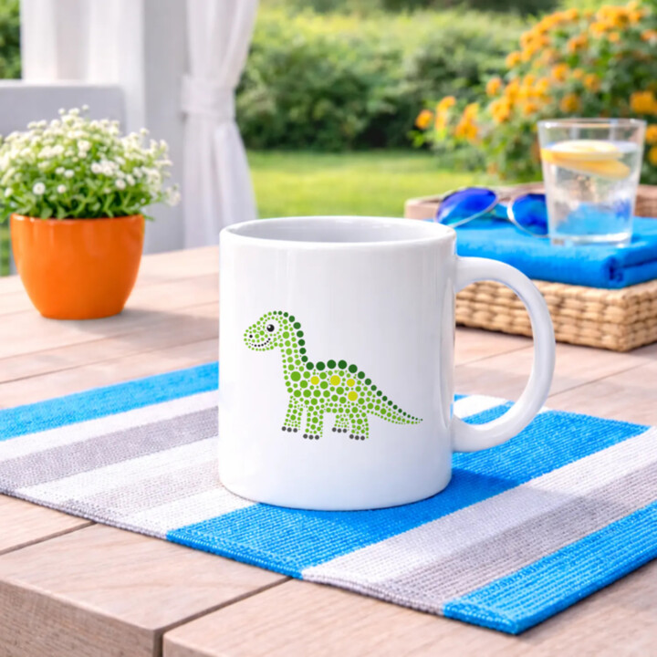 Dinosaurus z bodiek - deň bodky - keramický hrnček s potlačou