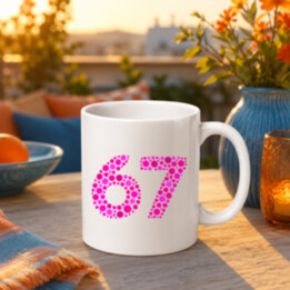 Ružová 67 z bodiek - deň bodky - keramický hrnček s potlačou