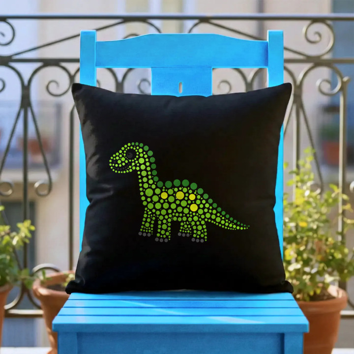 Dinosaurus z bodiek - deň bodky - čierny vankúš s potlačou