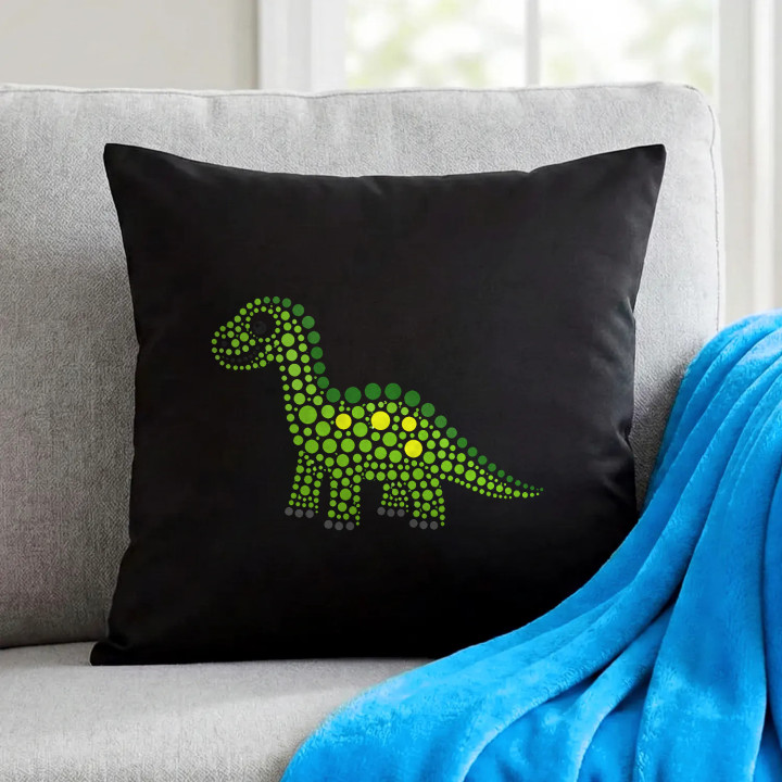 Dinosaurus z bodiek - deň bodky - čierny vankúš s potlačou