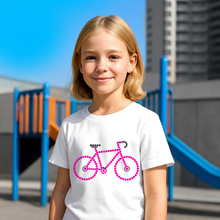 Ružový bicykel z bodiek - deň bodky - detské tričko s potlačou