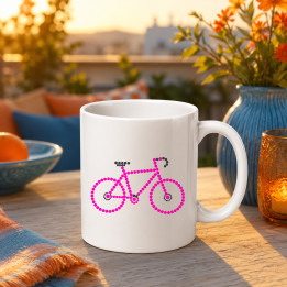 Ružový bicykel z bodiek - deň bodky - keramický hrnček s potlačou