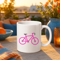 Ružový bicykel z bodiek - deň bodky - keramický hrnček s potlačou