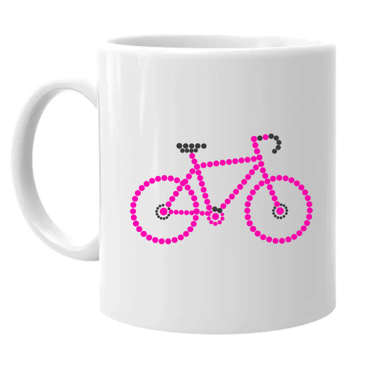 Ružový bicykel z bodiek - deň bodky - keramický hrnček s potlačou