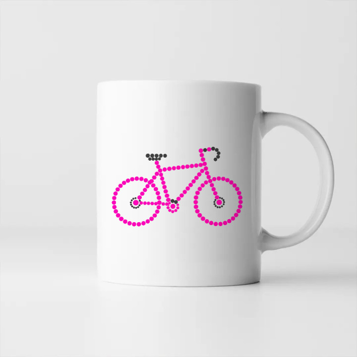 Ružový bicykel z bodiek - deň bodky - keramický hrnček s potlačou