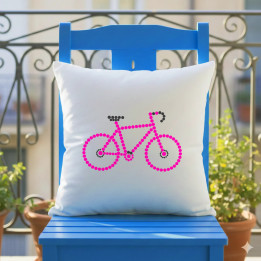 Ružový bicykel z bodiek - deň bodky - vankúš s potlačou