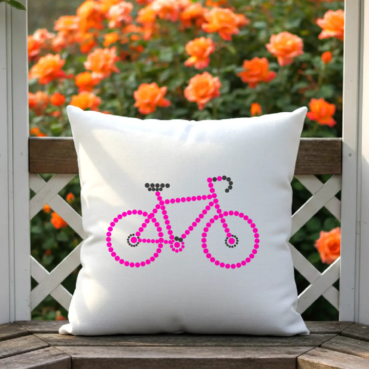 Ružový bicykel z bodiek - deň bodky - vankúš s potlačou
