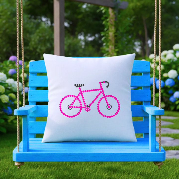 Ružový bicykel z bodiek - deň bodky - vankúš s potlačou