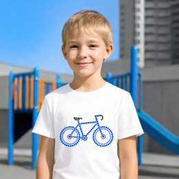 Modrý bicykel z bodiek - deň bodky - detské tričko s potlačou