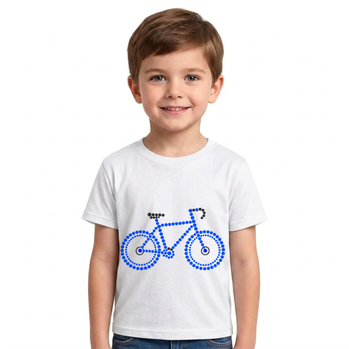 Modrý bicykel z bodiek - deň bodky - detské tričko s potlačou