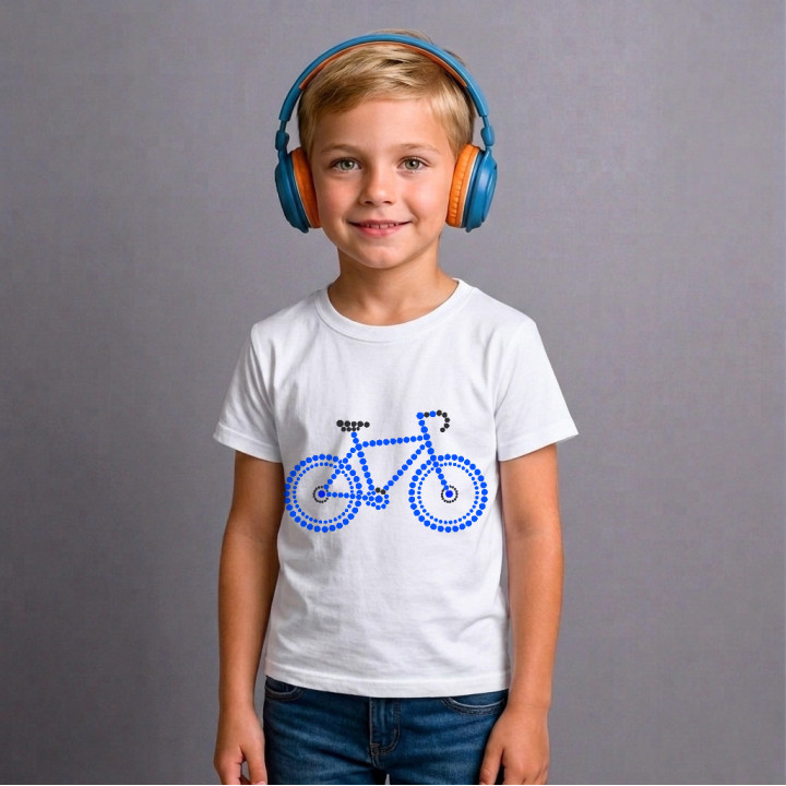 Modrý bicykel z bodiek - deň bodky - detské tričko s potlačou