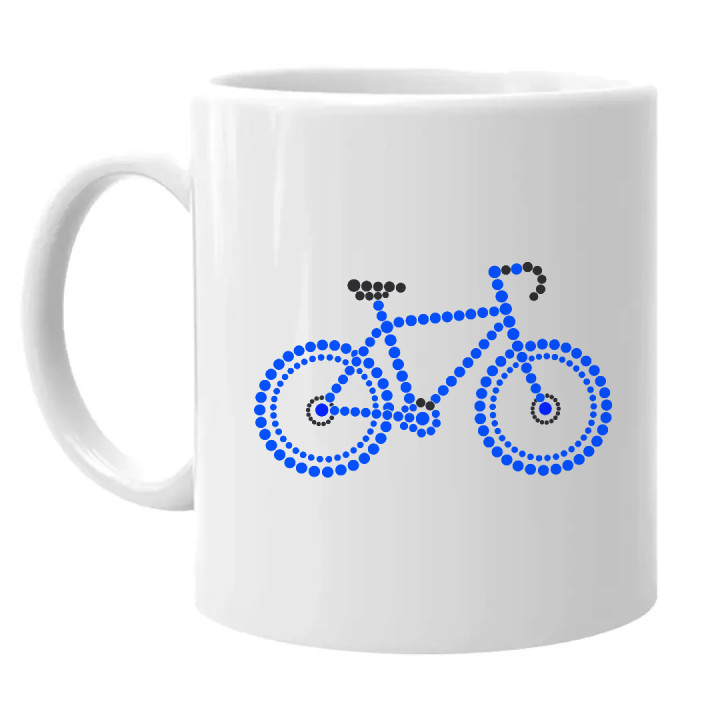 Modrý bicykel z bodiek - deň bodky - keramický hrnček s potlačou