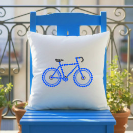 Modrý bicykel z bodiek - deň bodky - vankúš s potlačou