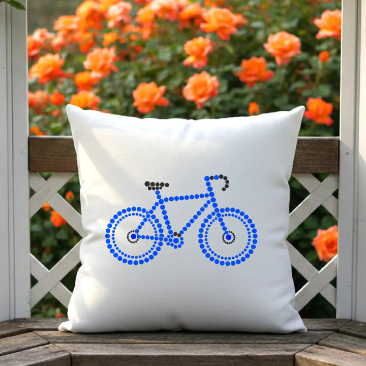 Modrý bicykel z bodiek - deň bodky - vankúš s potlačou