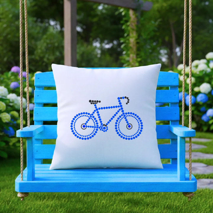 Modrý bicykel z bodiek - deň bodky - vankúš s potlačou
