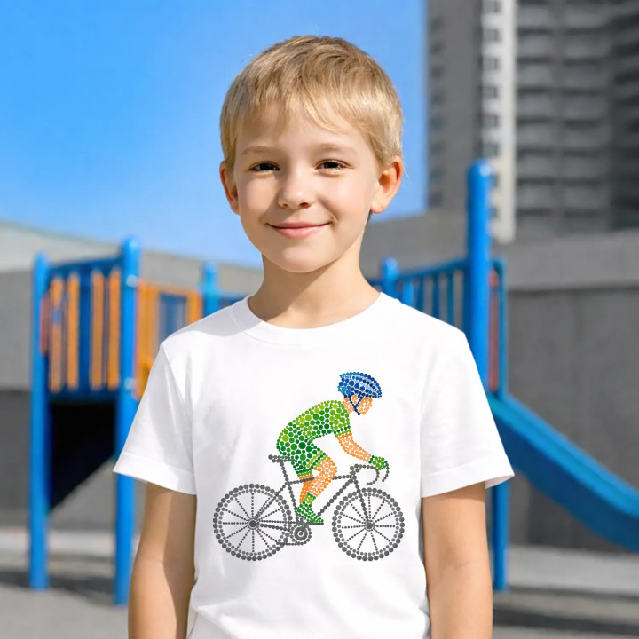 Cyklista z bodiek - deň bodky - detské tričko s potlačou