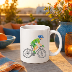 Cyklista z bodiek - deň bodky - keramický hrnček s potlačou