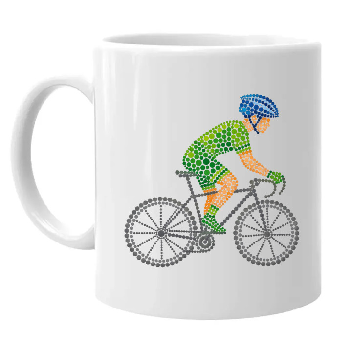 Cyklista z bodiek - deň bodky - keramický hrnček s potlačou