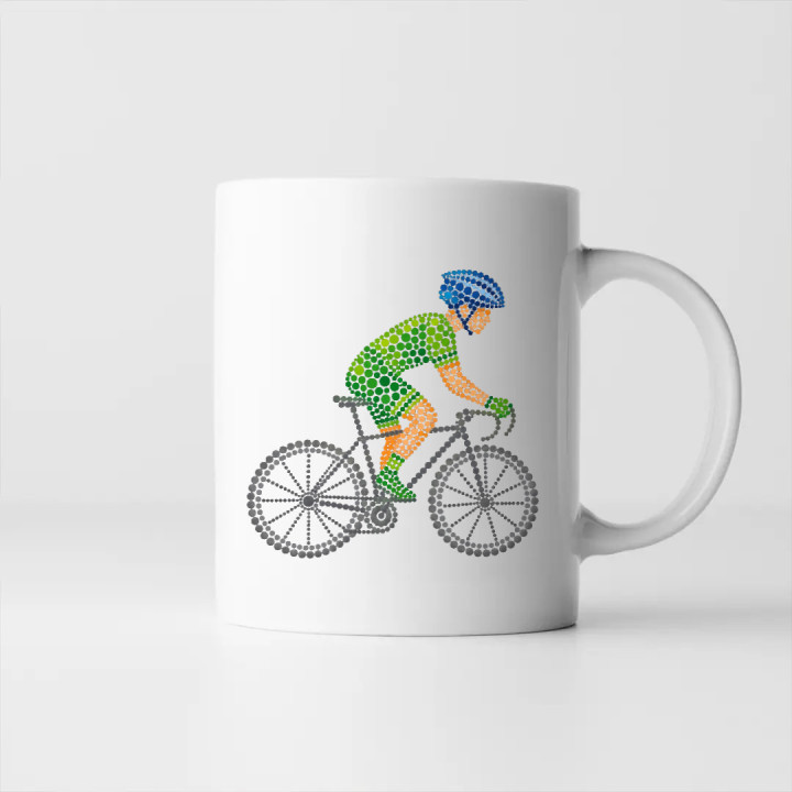 Cyklista z bodiek - deň bodky - keramický hrnček s potlačou