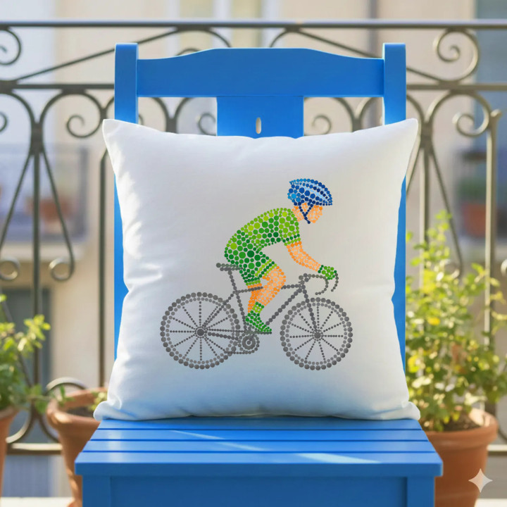 Cyklista z bodiek - deň bodky - vankúš s potlačou