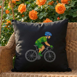 Cyklista z bodiek - deň bodky - čierny vankúš s potlačou