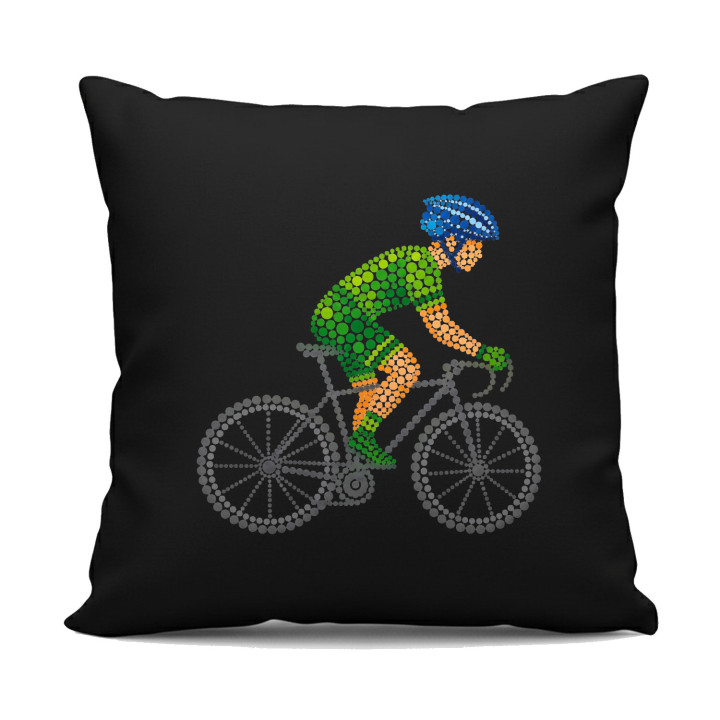 Cyklista z bodiek - deň bodky - čierny vankúš s potlačou