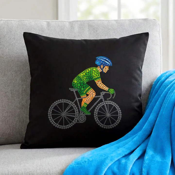Cyklista z bodiek - deň bodky - čierny vankúš s potlačou