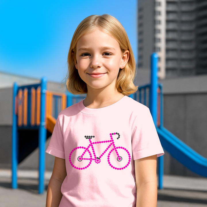 Ružový bicykel z bodiek - deň bodky - detské tričko s potlačou