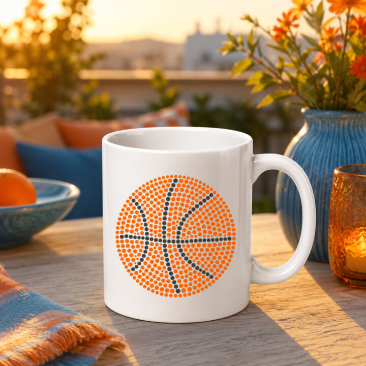 Basketbalová lopta z bodiek - deň bodky - keramický hrnček s potlačou